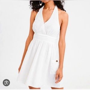 American Eagle White Linen Blend Halter Dress